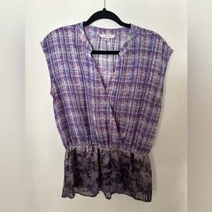 CAbi Floral Striped Blouse Flowy Elastic Waist